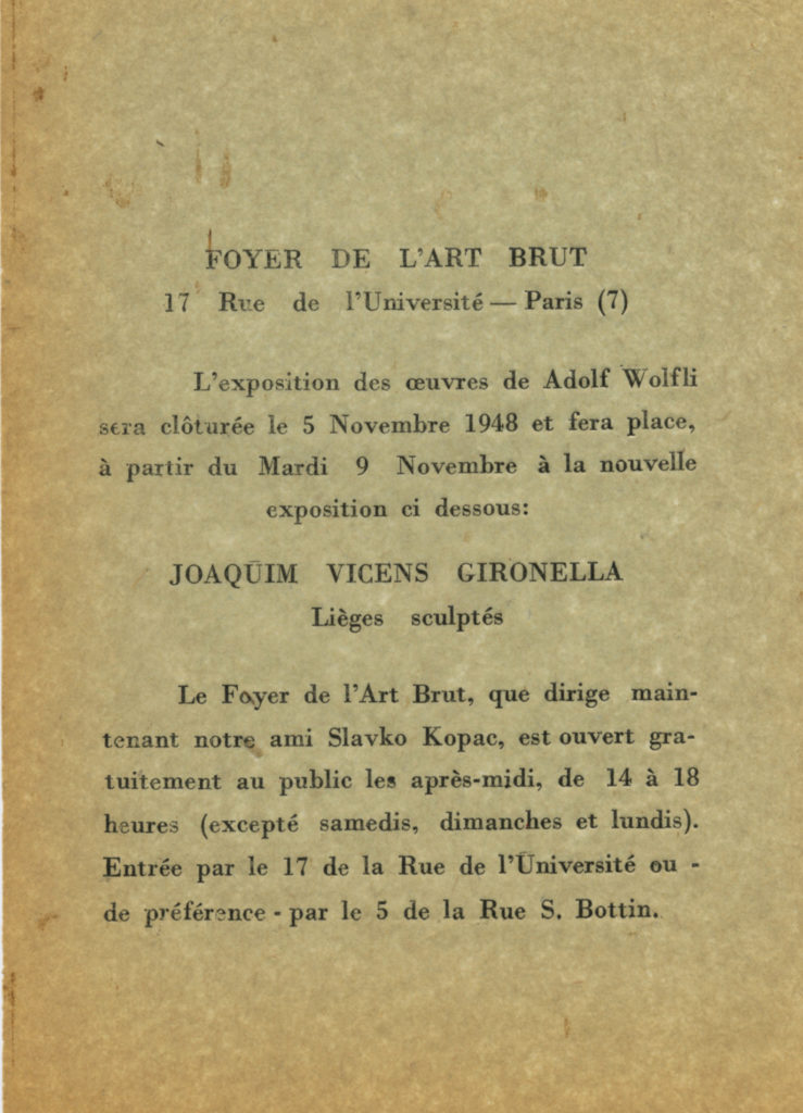 Compagne de l'Art Brut; Notice - Foyer de l'Art Brut, Paris 1948