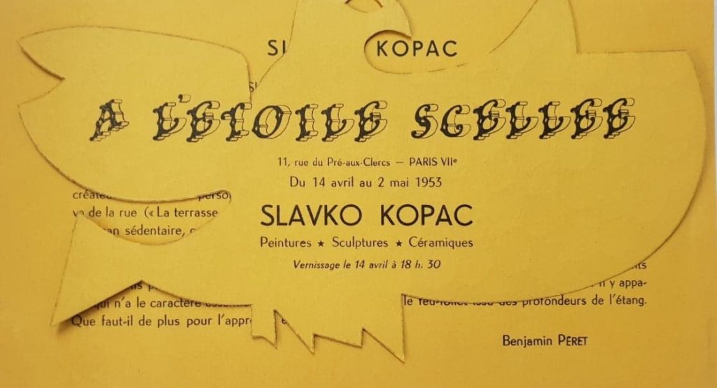 Exposition Slavko Kopac, Etoile scellé gallery, Invitation, Paris 1953